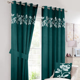2 Pcs Velvet Floral Embroidered Curtains Green