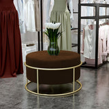Luxury Wooden Round stool With Metal Stand Camel