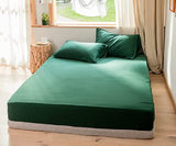 3 Pcs Green Plain Fitted Sheet with Pillow covers King size