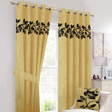 2 Pcs Velvet Floral Embroidered Curtains Gold