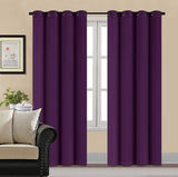 2 Pieces of Plain Velvet Deep Purple Curtain with 2 belts