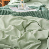 Light Green Ruched Lace Duvet Cover Set  8-pcs King Size