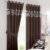 2 Pcs Velvet Floral Embroidered Curtains Brown