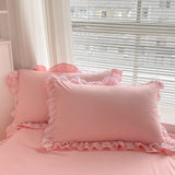 Pink Ruffle Lace Duvet Set 6-pcs