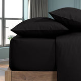 3 Pcs Black Plain Fitted Sheet with Pillow covers King size