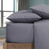 3 Pcs Gray Plain Fitted Sheet with Pillow covers King size