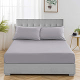 3 Pcs Light Gray Plain Fitted Sheet with Pillow covers King size