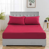 3 Pcs Deep Pink  Plain Fitted Sheet with Pillow covers King size