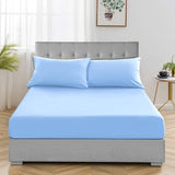 3 Pcs  Aqua Plain Fitted Sheet with Pillow covers King size