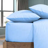 3 Pcs  Aqua Plain Fitted Sheet with Pillow covers King size
