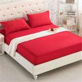 3 Pcs Red  Plain Fitted Sheet with Pillow covers King size
