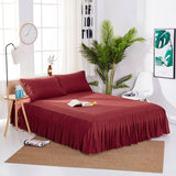 3 PCs Fitted Bed skirt with Pillow cover Red