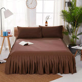 3 PCs Fitted Bed skirt with Pillow cover Brown