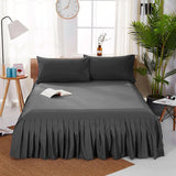 3 PCs Fitted Bed skirt with Pillow cover Dark Grey