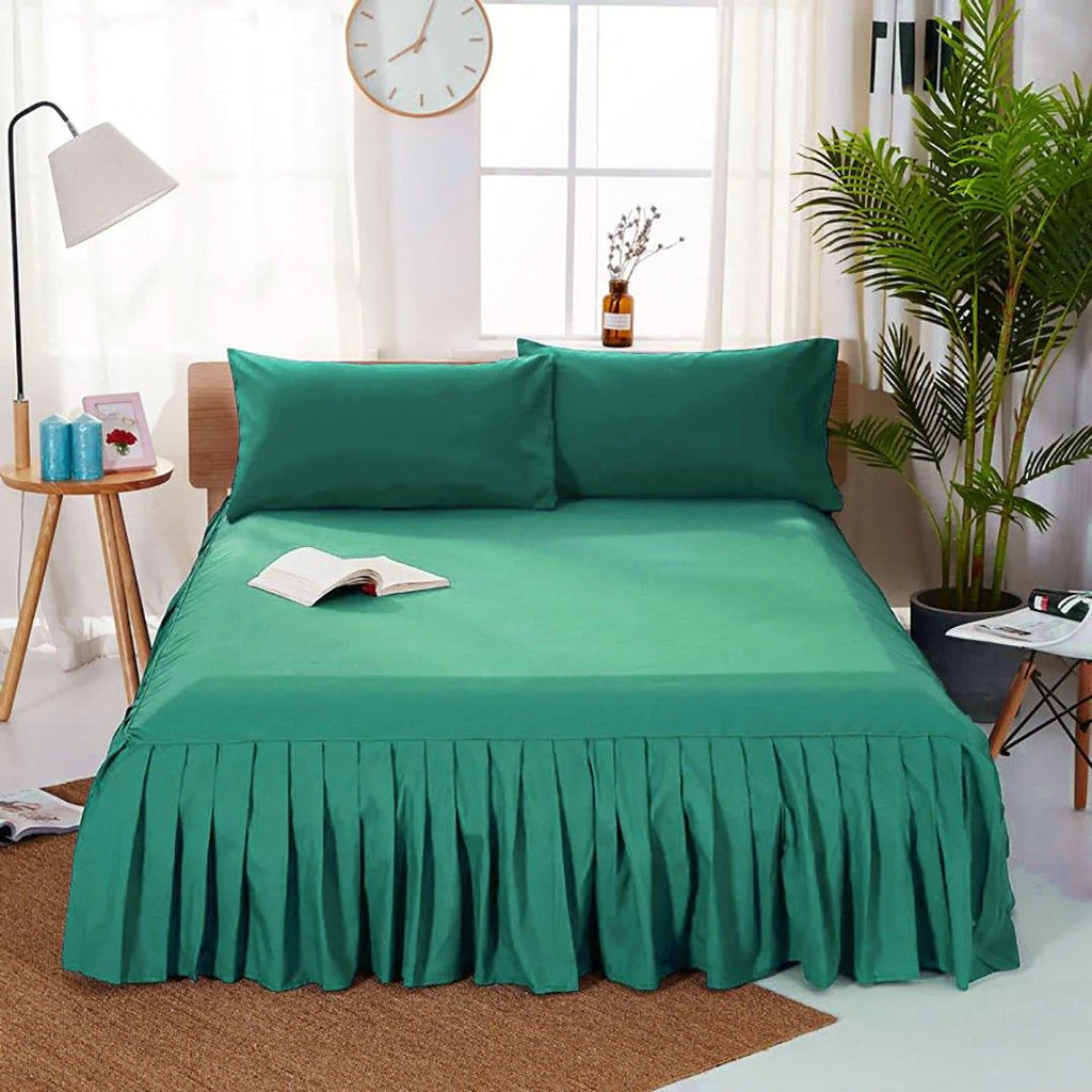 3 PCs Fitted Bed skirt with Pillow cover Teal