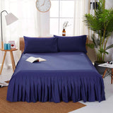 3 PCs Fitted Bed skirt with Pillow cover Navy