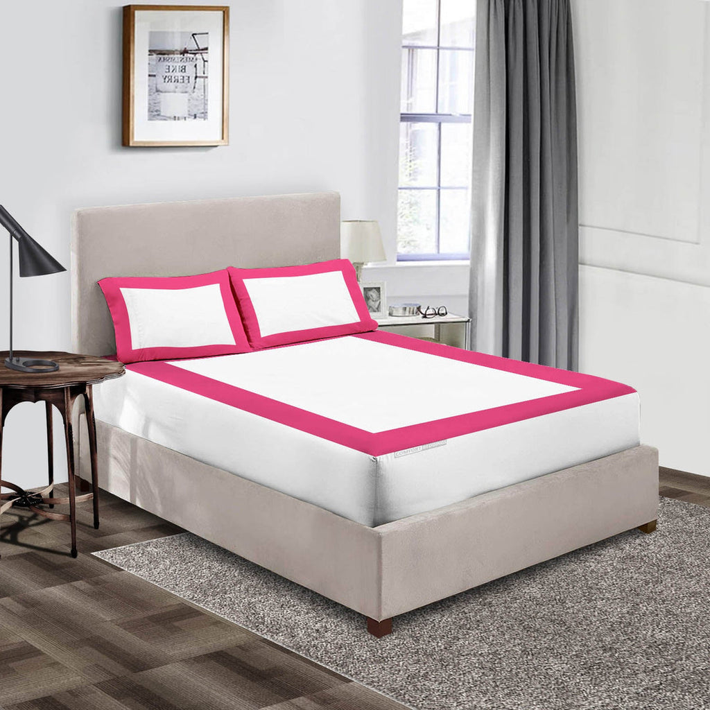 LUXURIOUS WHITE TWO TONE FITTED SHEETS - SHOCKING PINK
