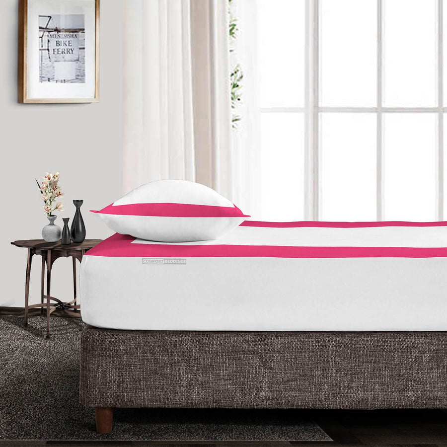 LUXURIOUS WHITE TWO TONE FITTED SHEETS - SHOCKING PINK