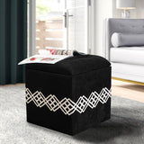 1 seater Wooden Stool Square Box Quilted Black with Motive