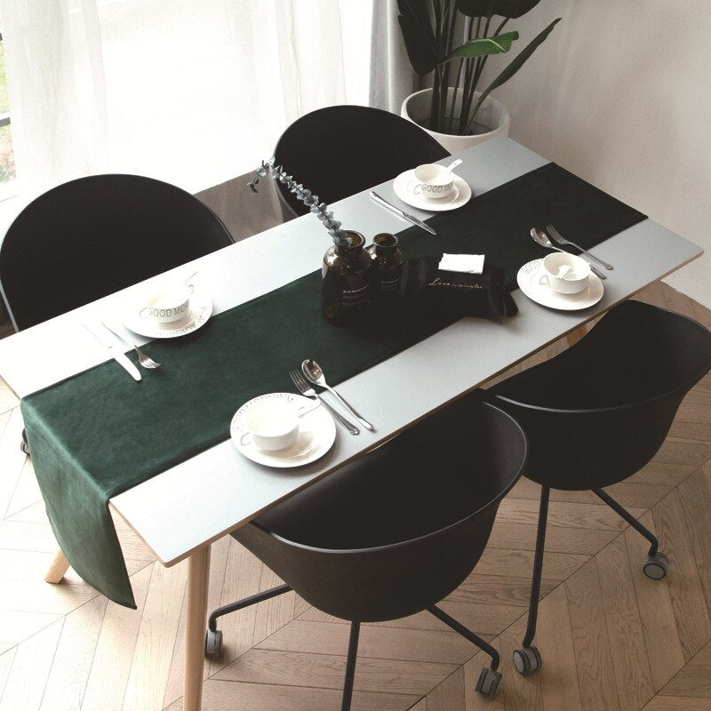 Luxury Velvet Plain Table Runner set - Green