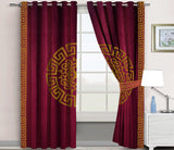 2 Pc's Luxury Motive Embroidered Velvet Greek Border Curtains Maroon/Gold
