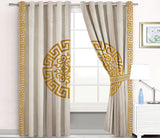 2 Pc's Luxury Motive Embroidered Velvet Greek Border Curtains Cream/Gold