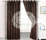 2 Pc's Luxury Motive Embroidered Velvet Greek Border Curtains Brown/White