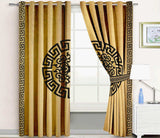 2 Pc's Luxury Motive Embroidered Velvet Greek Border Curtains Gold/Black