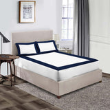 LUXURIOUS WHITE TWO TONE FITTED SHEETS -NAVY BLUE