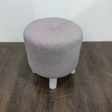 1 seater Wooden Stool Round Quilted Light Grey