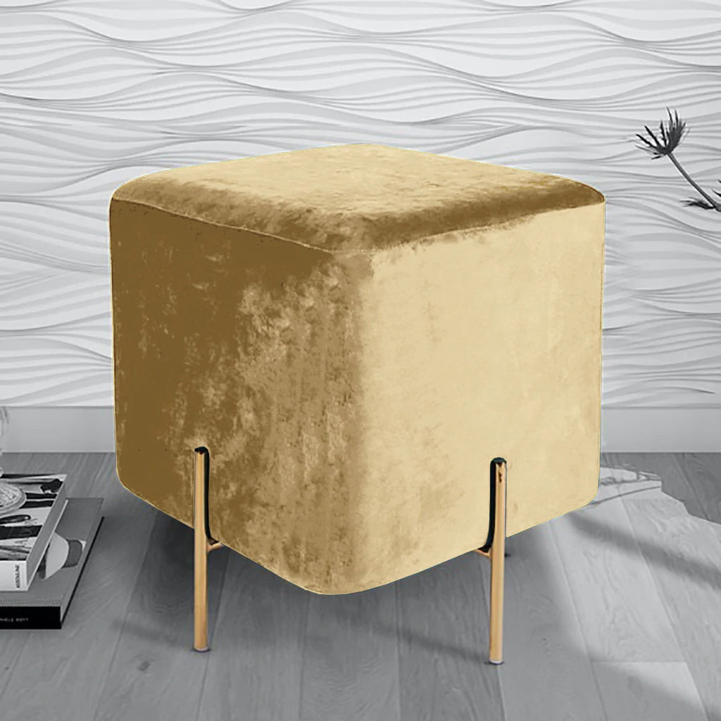 1 seater wooden stool with metal stand Beige