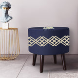 1 seater Wooden Stool Round Polished legs with Motives Navy