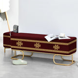 3 Seater Luxury Wooden Stool With Steel Stand Maroon with Motives