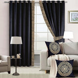 2 Pieces Luxury Velvet Curtain Panels 2 Cushion Covers and 2 Belts Black