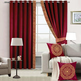 2 Pieces Luxury Velvet Curtain Panels 2 Cushion Covers and 2 Belts Red