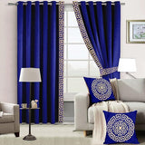 2 Pieces Luxury Velvet Curtain Panels 2 Cushion Covers and 2 Belts Blue