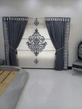 Cream/Grey Blind & Curtain Set