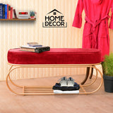 3 Seater Wooden Stool With Steel Stand Red