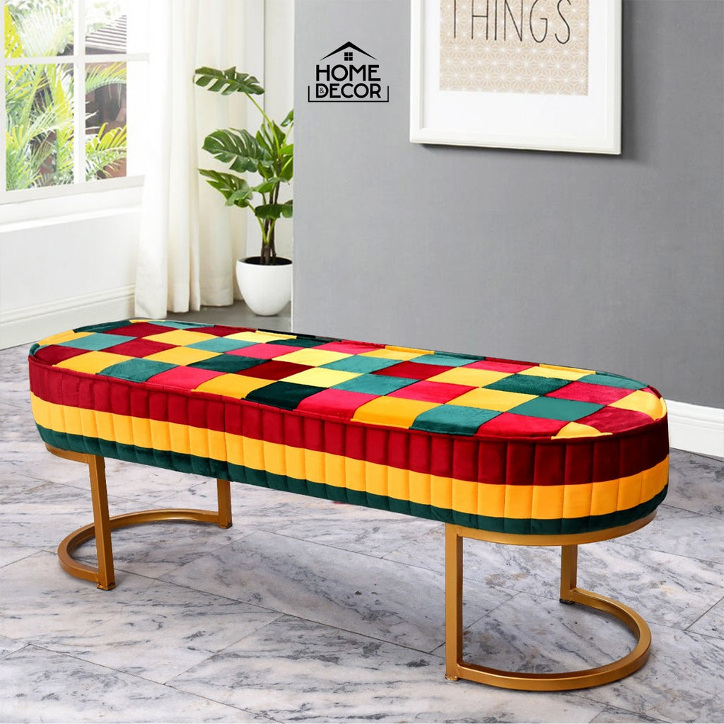 3 Seater Luxury Velvet Multi colour Stool With Steel Stand
