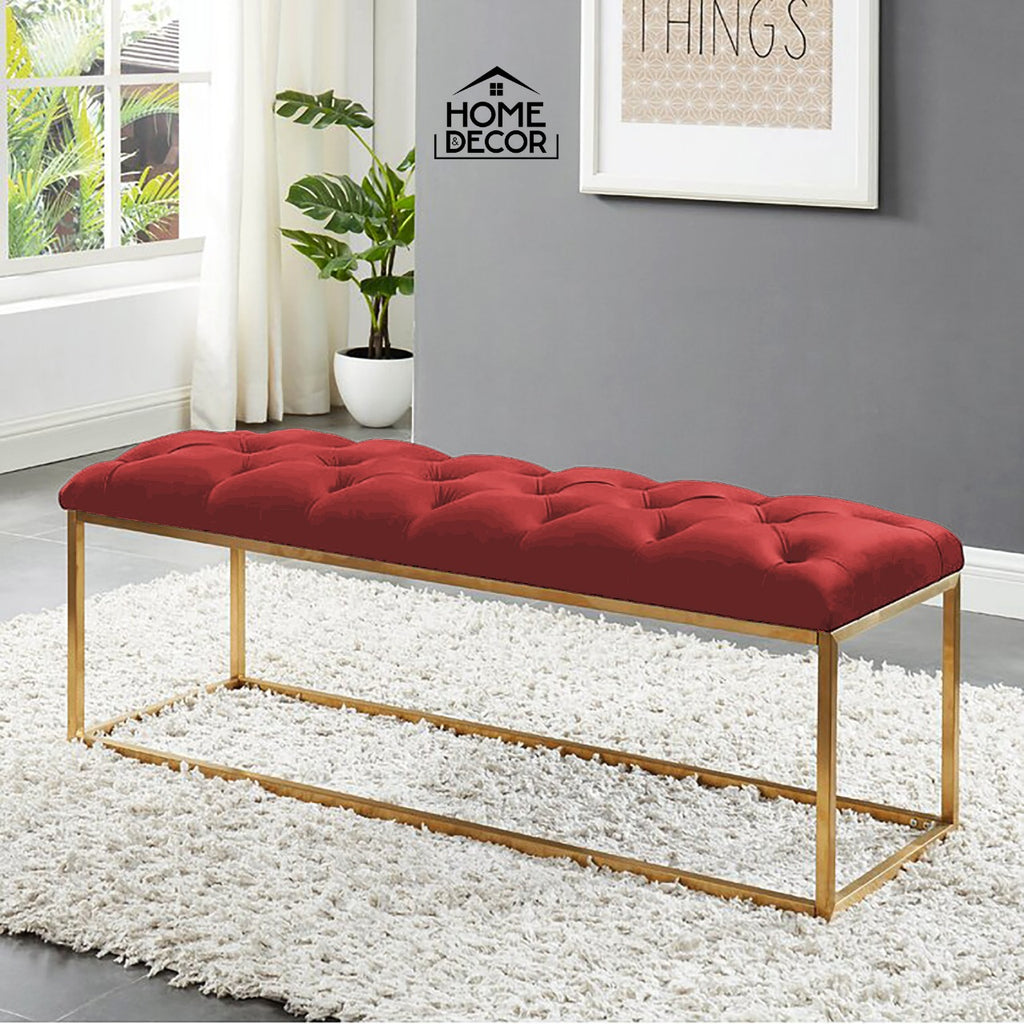Red Velvet/Gold Accent Bench A