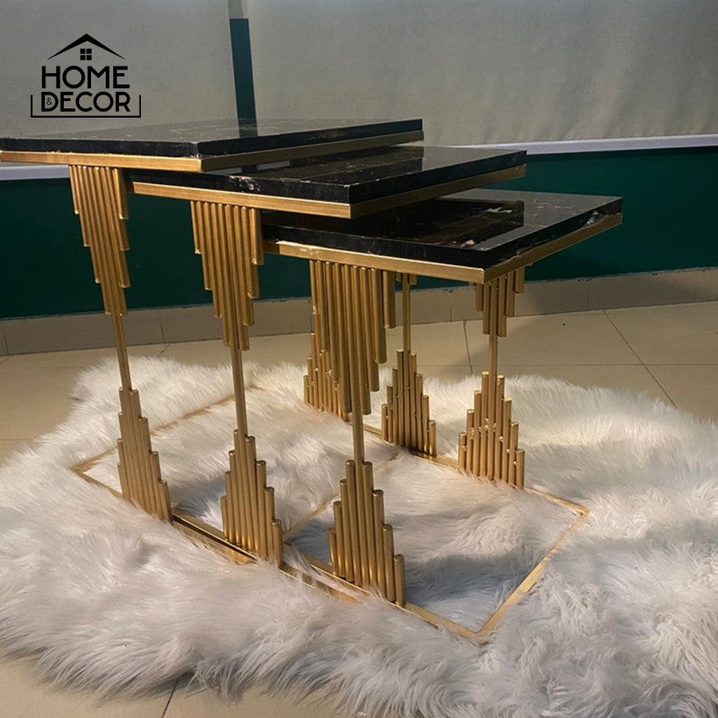 Pillars Black And Gold Accent Tables Set Of 3