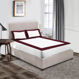 LUXURIOUS WHITE TWO TONE FITTED SHEETS - MAROON