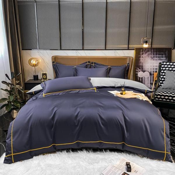 Luxury Baratta Duvet set Navy Blue With Gold Embroidery