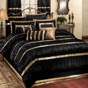 12 Pcs. Silk Bridal Set Black (With Quilted Fabric)- King Size
