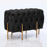 2 Seater Quilted Wooden Stool With Metal Stand Black