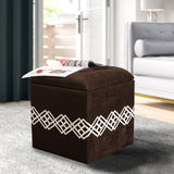 1 seater Wooden Stool Square Box Quilted Brown with Motive