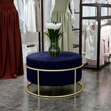 Luxury Wooden Round stool With Metal Stand Navy