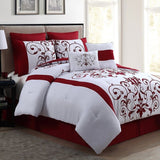 White & Red Floral Luxury Embroidered 8 pcs Duvet set
