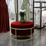 Luxury Wooden Round stool With Metal Stand Maroon