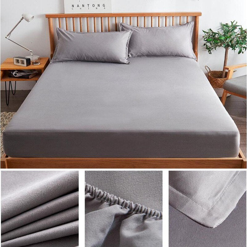 3 Pcs Grey Plain Fitted Sheet with Pillow covers King size